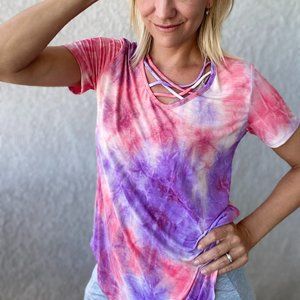 Heimish MADE IN THE USA Bubblegum pink tie dye feminine Britney Barbie top